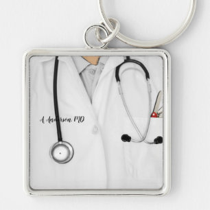 Personlig Doktor Fyrkantig Silverfärgad Nyckelring