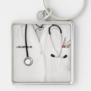 Personlig Doktor Gift Fyrkantig Silverfärgad Nyckelring