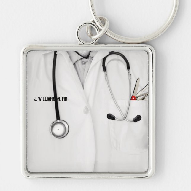 Personlig Doktor Gift Fyrkantig Silverfärgad Nyckelring (Framsidan)
