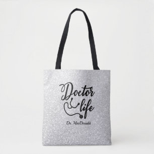 Personlig Doktor Life Grått Glitter Tote Bag Tygkasse