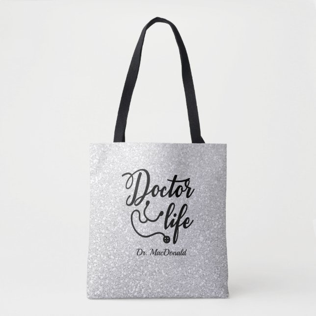 Personlig Doktor Life Grått Glitter Tote Bag Tygkasse (Framsida)