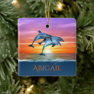 Personlig Dolphins Jumping Ocean Jul Julgransprydnad Keramik