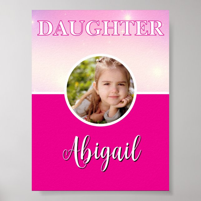 Personlig Dotter Photo och Namn Shock rosa Poster (Framsidan)
