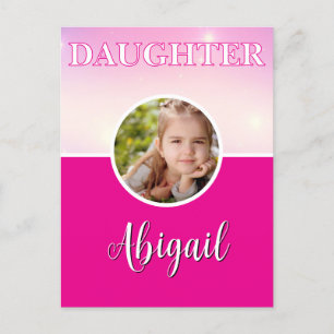 Personlig Dotter Photo och Namn Shock rosa Vykort