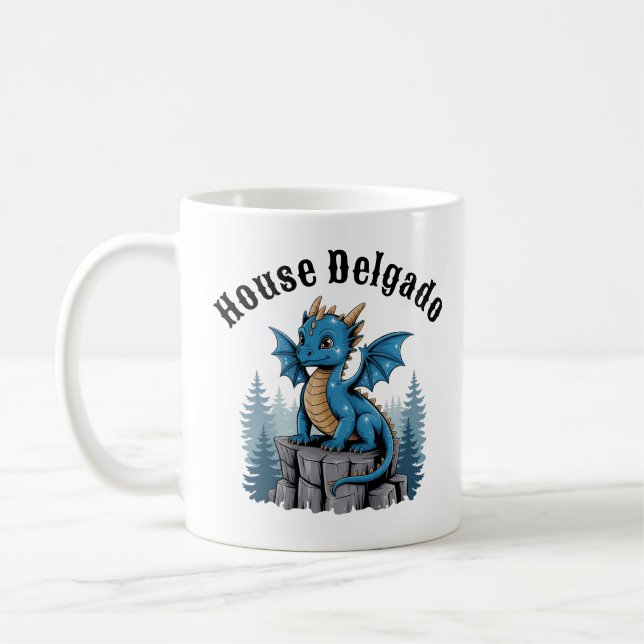 Personlig Dragon House Namn Fantasy, DnD RPG Kaffemugg (Vänster)