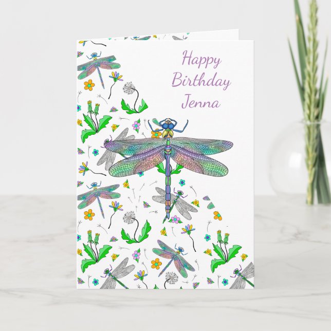 Personlig Dragonflies och Dandelions födelsedag Kort (Framsida)