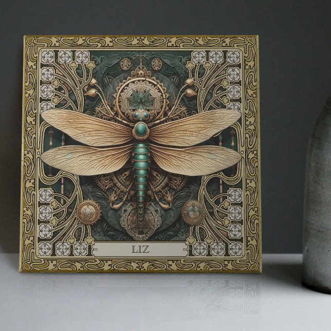 Personlig Dragonfly Tribal Jewel Earth Tones Kakelplatta (Skapare uppladdad)