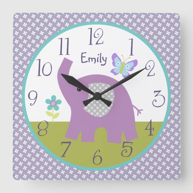 Personlig Dreamland Elephant Nursery Clock Fyrkantig Klocka (Framsida)