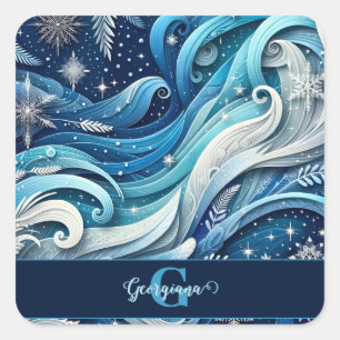 Personlig Dreamy Blue och Frosty Winter Swirls Fyrkantigt Klistermärke
