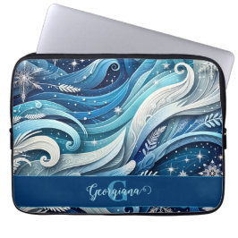 Personlig Dreamy Blue och Frosty Winter Swirls Laptop Fodral