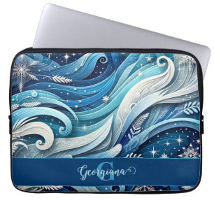 Personlig Dreamy Blue och Frosty Winter Swirls Laptop Fodral