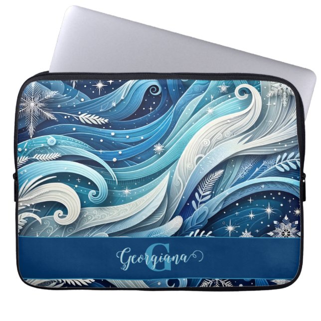 Personlig Dreamy Blue och Frosty Winter Swirls Laptop Fodral (Framsidan)
