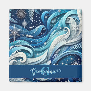Personlig Dreamy Blue och Frosty Winter Swirls Magnet