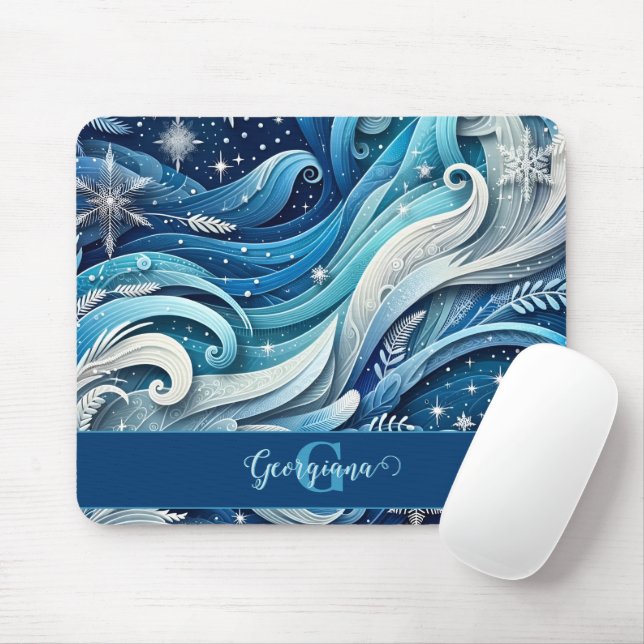 Personlig Dreamy Blue och Frosty Winter Swirls Musmatta (Med mus)