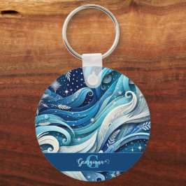 Personlig Dreamy Blue och Frosty Winter Swirls Nyckelring