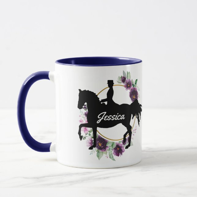 Personlig Dressage Horse Riding Blommigt Namn Mugg (Vänster)