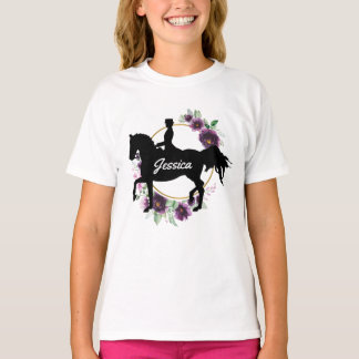 Personlig Dressage Horse Riding Blommigt Namn  T Shirt