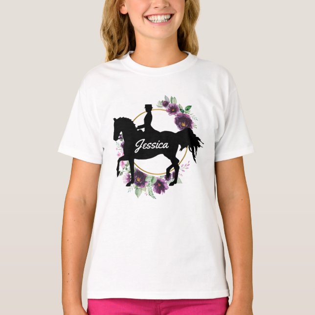 Personlig Dressage Horse Riding Blommigt Namn  T Shirt (Framsida)