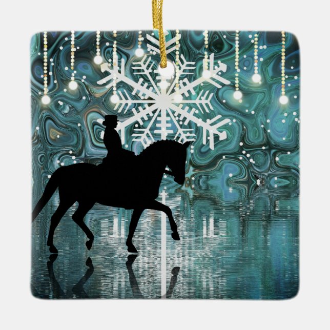Personlig Dressage Horse Winter Night Snowflake Julgransprydnad Keramik (Framsida)