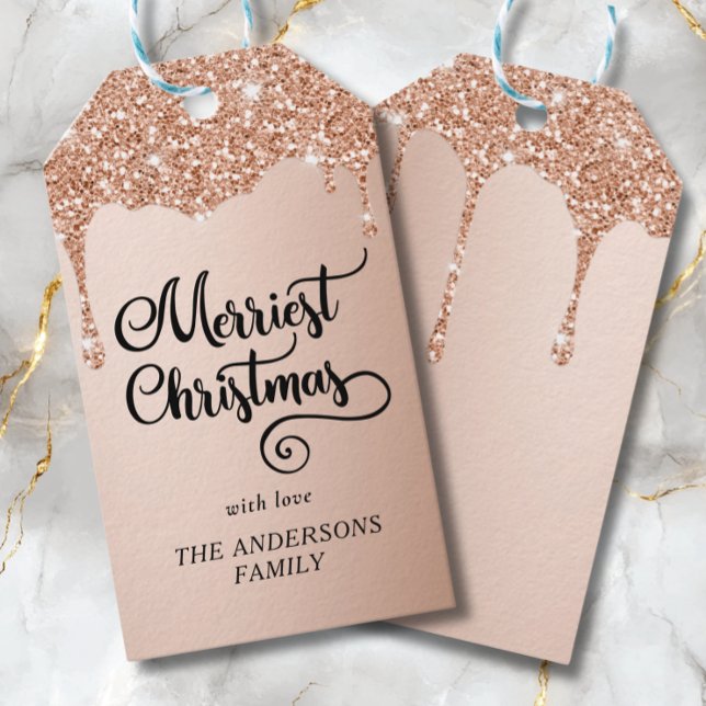 Personlig Drickar Glitter Merriest jul Presentetikett (Skapare uppladdad)