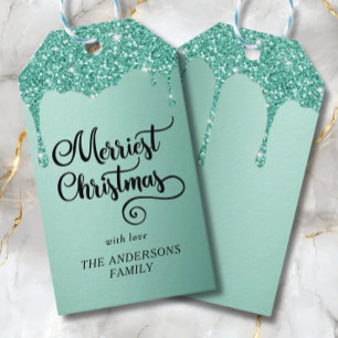 Personlig Drickar Glitter Merriest jul Presentetikett