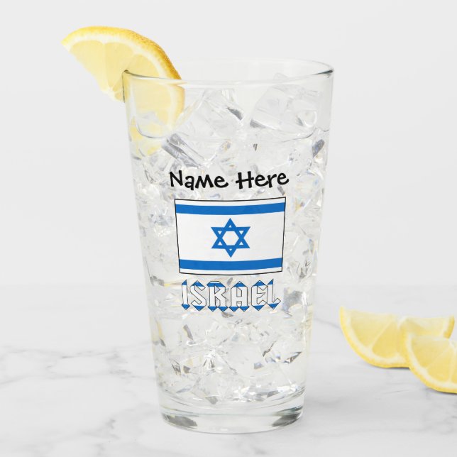 Personlig dricksglas med Israel och israelisk flag Glaskopp (Framsida Ice)