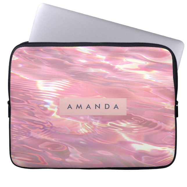 Personlig drömlös pastellrosa vatten laptop fodral (Framsidan)