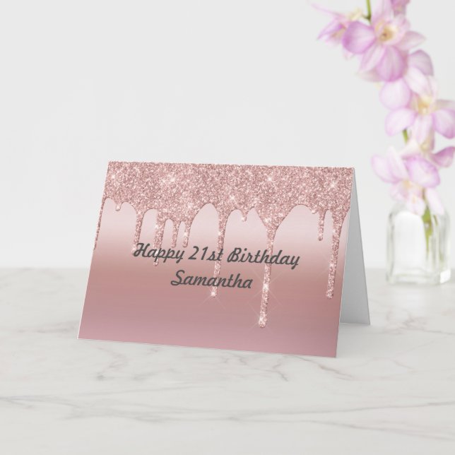 Personlig Droppande Glitter Roséguld Kort (Orkide)