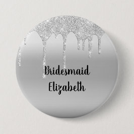 Personlig Droppande Glitter Silver Brudtärna Knapp