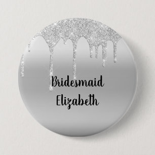 Personlig Droppande Glitter Silver Brudtärna Knapp
