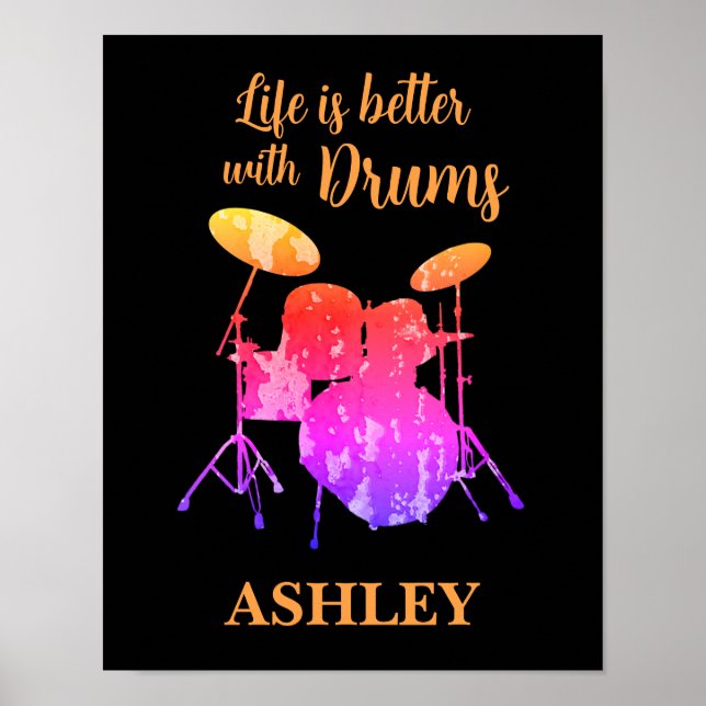 Personlig Drummer Art Drum Kit Drumming Music Poster (Framsidan)