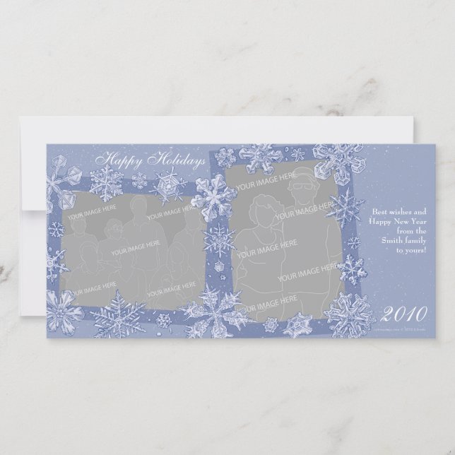 Personlig dubbel fotokort 1 med Snöflingor Julkort (Framsida)