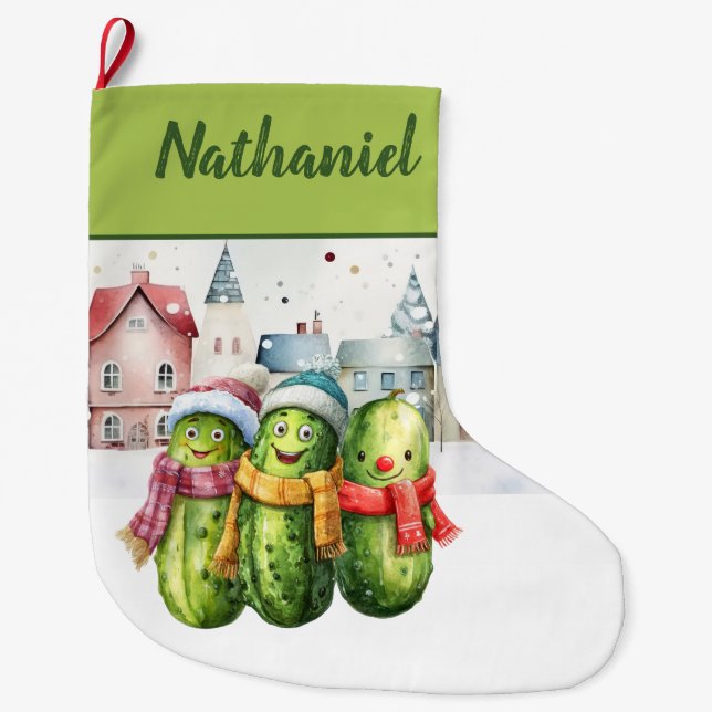 Personlig dubbelsidig pickle stor julstrumpa (Framsidan)