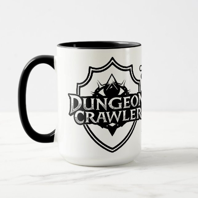 Personlig Dungeon Crawler Vit Och Svart Mugg (Vänster)