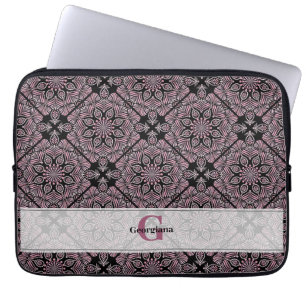 Personlig Dusky Ro Blommigt Fronds Mandala Tile Laptop Fodral