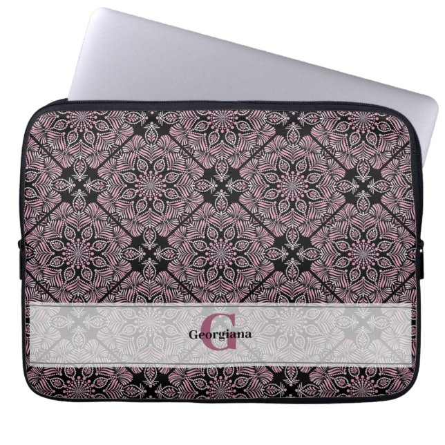Personlig Dusky Ro Blommigt Fronds Mandala Tile Laptop Fodral (Framsidan)