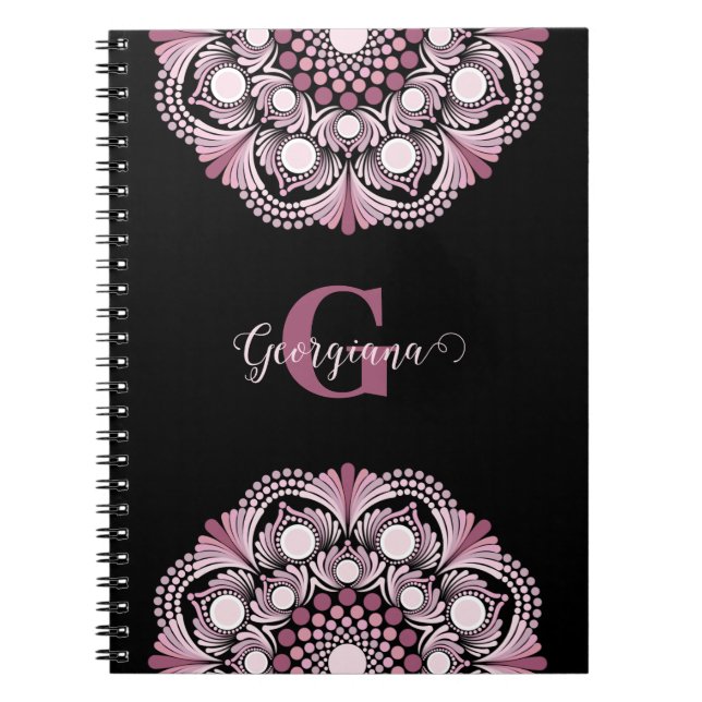 Personlig Dusky Ro Boho Blommigt Dot Mandala Anteckningsbok (Framsidan)