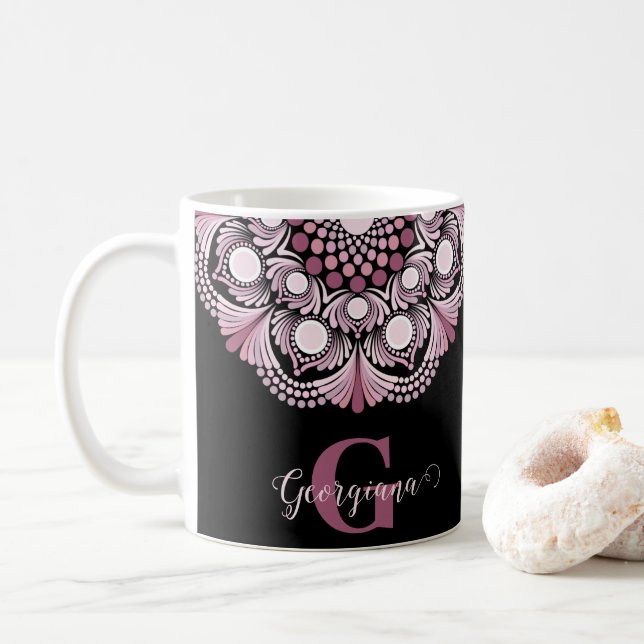 Personlig Dusky Ro Boho Blommigt Dot Mandala Kaffemugg (Med munk)