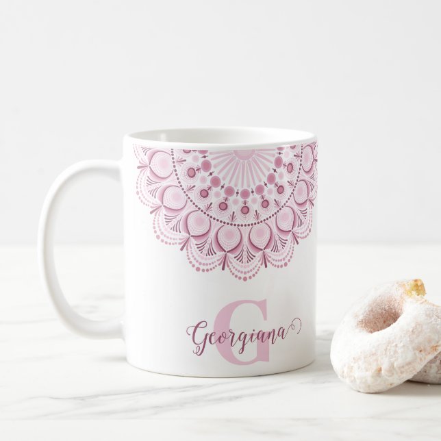 Personlig Dusky Ro Confetti Snöre Dot Mandala Kaffemugg (Med munk)