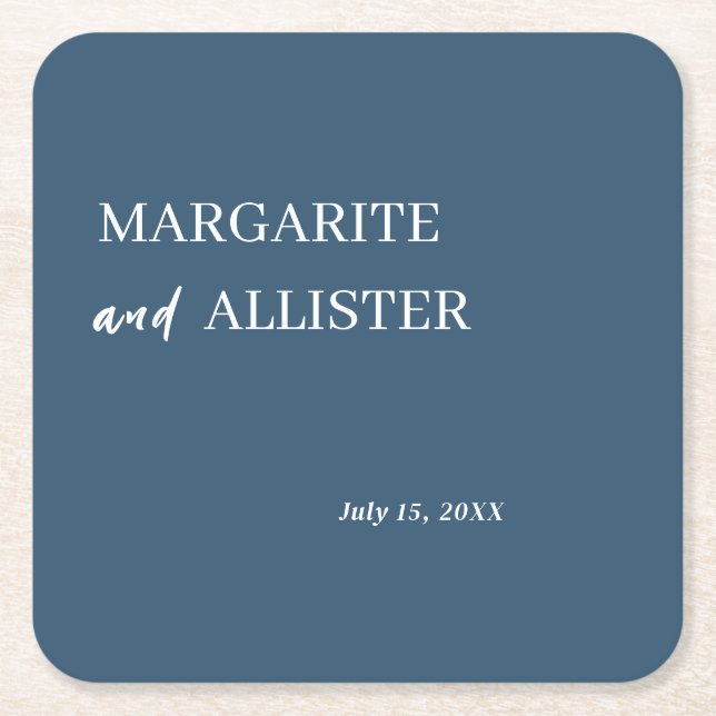 Personlig Dusly Blue Square Bröllop Underlägg Papper Kvadrat (Framsidan)