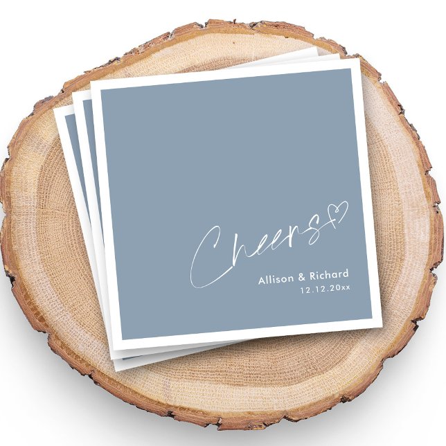 Personlig Dusty Blue Cheers: Bröllop Toast Pappersservett (Personalized dusty blue trendy cheers handwritten wedding napkins)