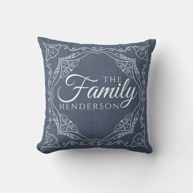 Personlig Dusty Blue Elegant Family Namn Modern Kudde (Framsida)