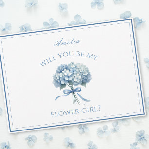 Personlig Dusty Blue Hydrangea Bow Flower Girl Kort