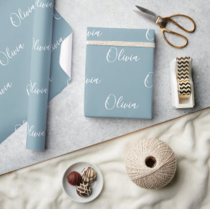 Personlig Dusty Blue Modern Script Namn Presentpapper