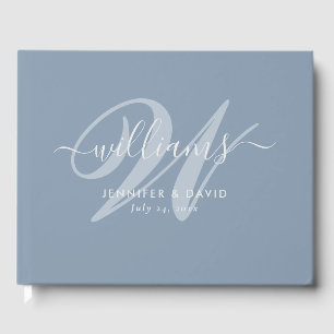 Personlig Dusty Blue Monogram Bröllop Gästböcker