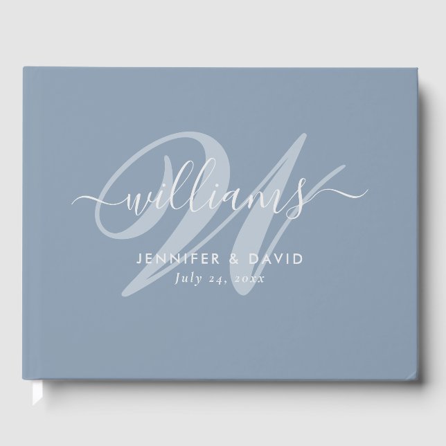 Personlig Dusty Blue Monogram Bröllop Gästböcker (Framsida)