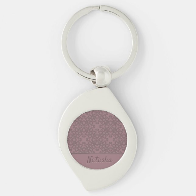 Personlig Dusty Ro Mönster Swirl Silverfärgad Nyckelring (Framsidan)