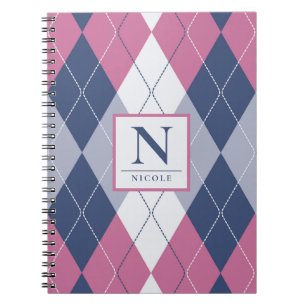 Personlig Dusty Rosa & Navy Blue Preppy Argyle Anteckningsbok