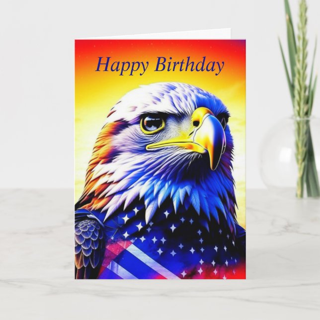 Personlig Eagle och American Flagga Birthday Kort (Framsida)