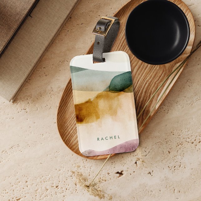 Personlig Earth Tone Abstrakt Watercolor Bagagebricka (Skapare uppladdad)